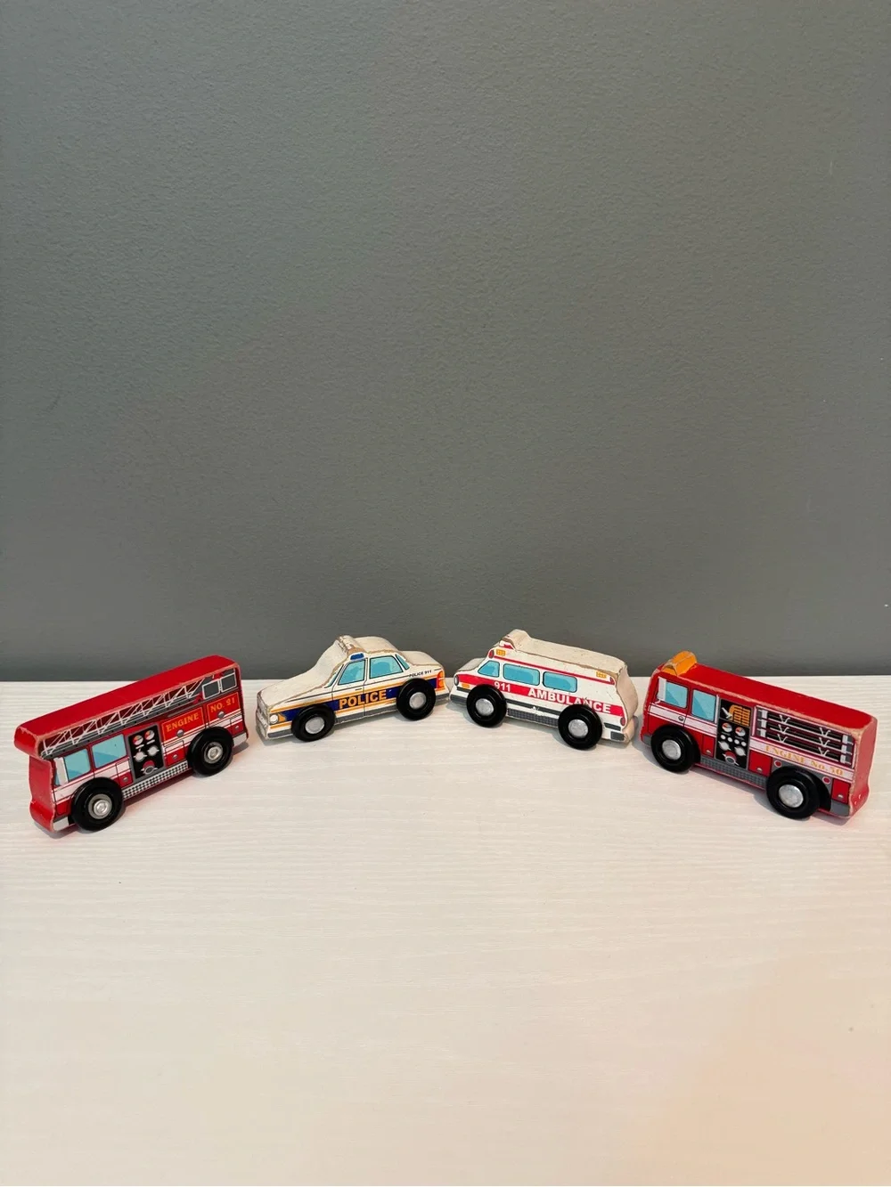 Melissa & Doug Wooden Emergency Vehicle Toy Set - Red and White